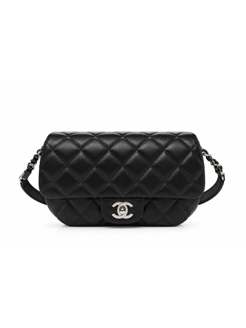 CHANEL Quilted Belt Waist Bag Chain Leather Black Bumbag Shoulder 2 Way CC